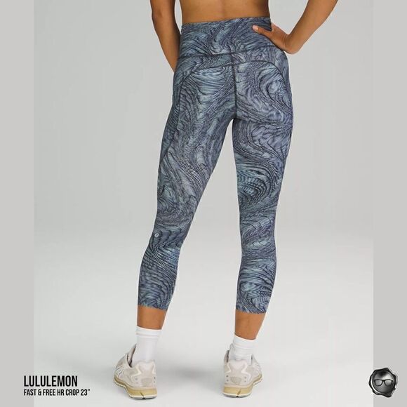 LULULEMON FAST & FREE HR CROP TIGHT 23” DIMENSIONAL ICING BLUE SIZE 2 LEGGINGS - Picture 3 of 11